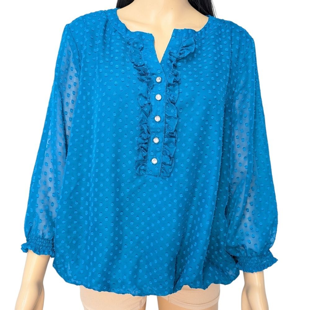 Teal Blue Polka Dot Blouse By Christopher & Banks XL